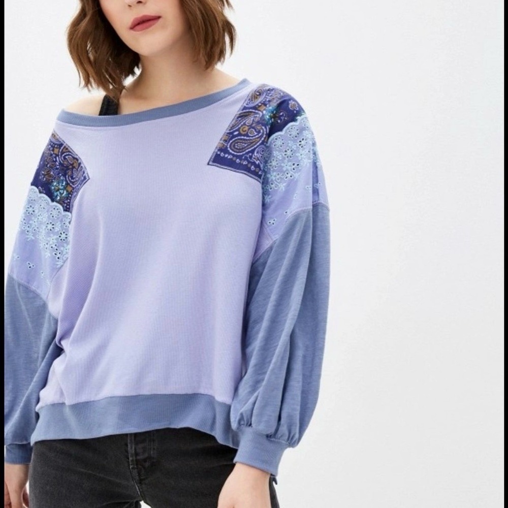 Feelin' It Lavender‎ & Blue Patchwork Top We the Free People Size M NWT